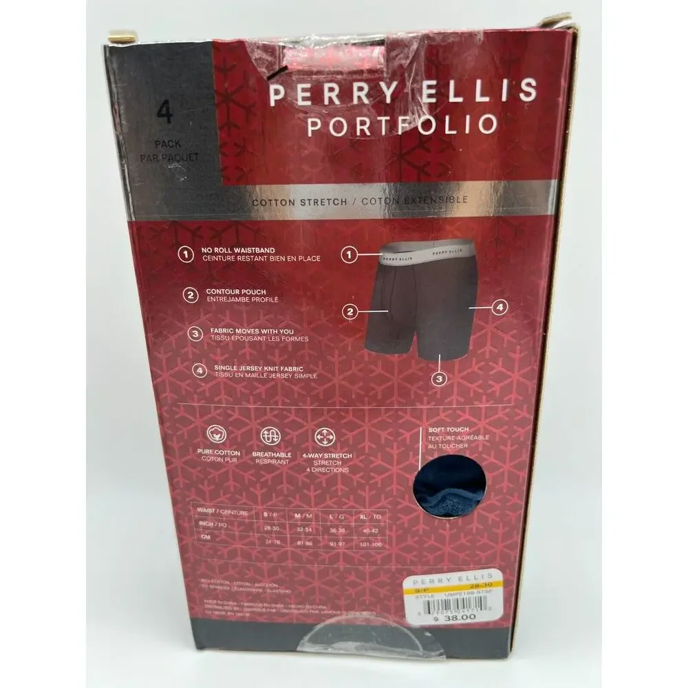 Perry Ellis Portfolio Cotton Stretch Boxer Briefs Multicolor 4 Pack Size S - Picture 7 of 12